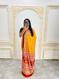 Elegant Ajrakh Saree with a Print & Patola-Style Pallu -Yellow