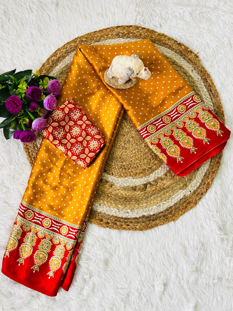 Elegant Ajrakh Saree with a Print & Patola-Style Pallu -Yellow