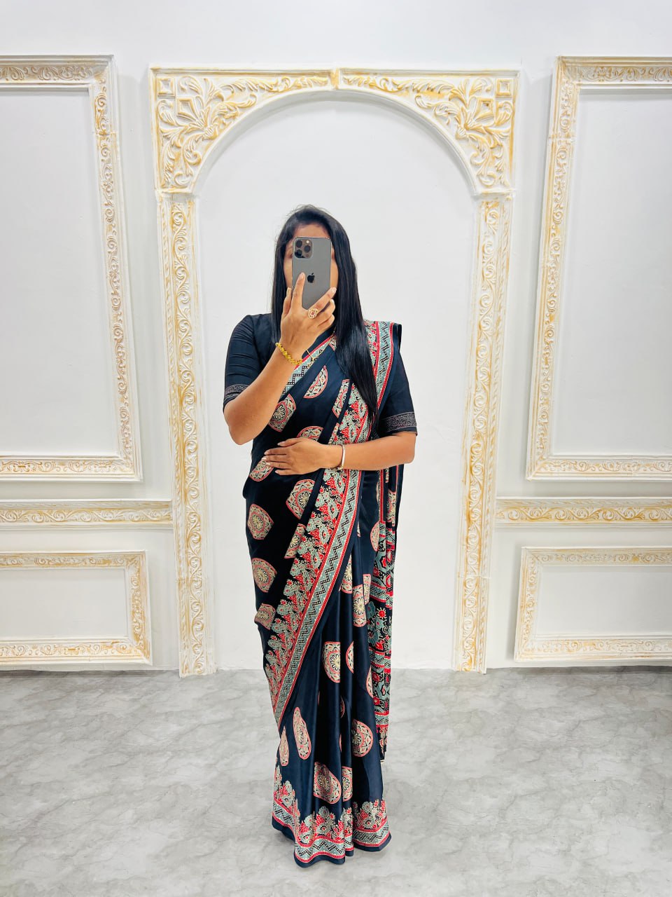 Soft Black Printed Saree with Ajrakh Motifs – Casual & Party Wear