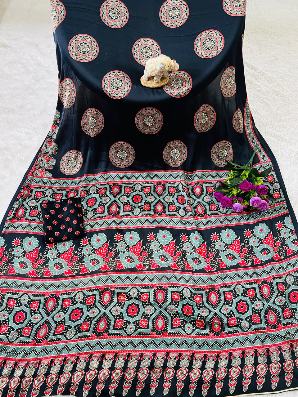 Soft Black Printed Saree with Ajrakh Motifs – Casual & Party Wear