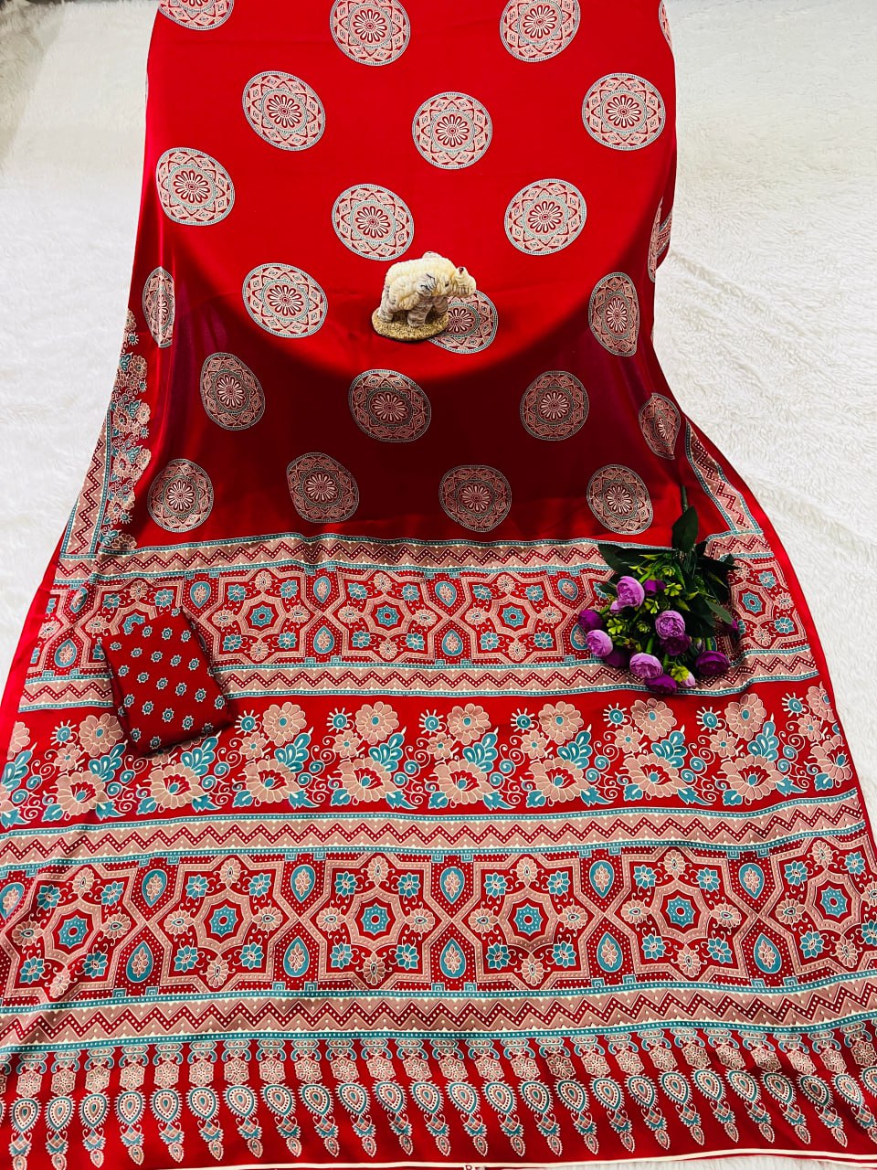 Red Printed Saree with Ajrakh Motifs – Casual & Party Wear