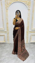 Premium Brown Ajrakh Print Saree – Traditional Ethnic Elegance