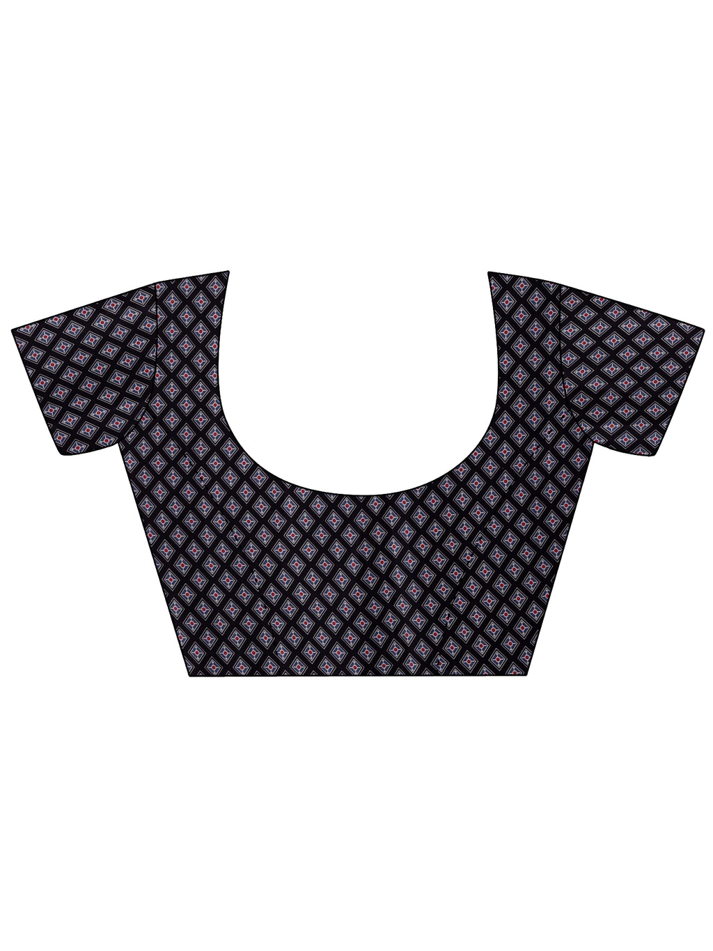 Black & Red Traditional Printed Pure Silk Saree with Contrast Blouse