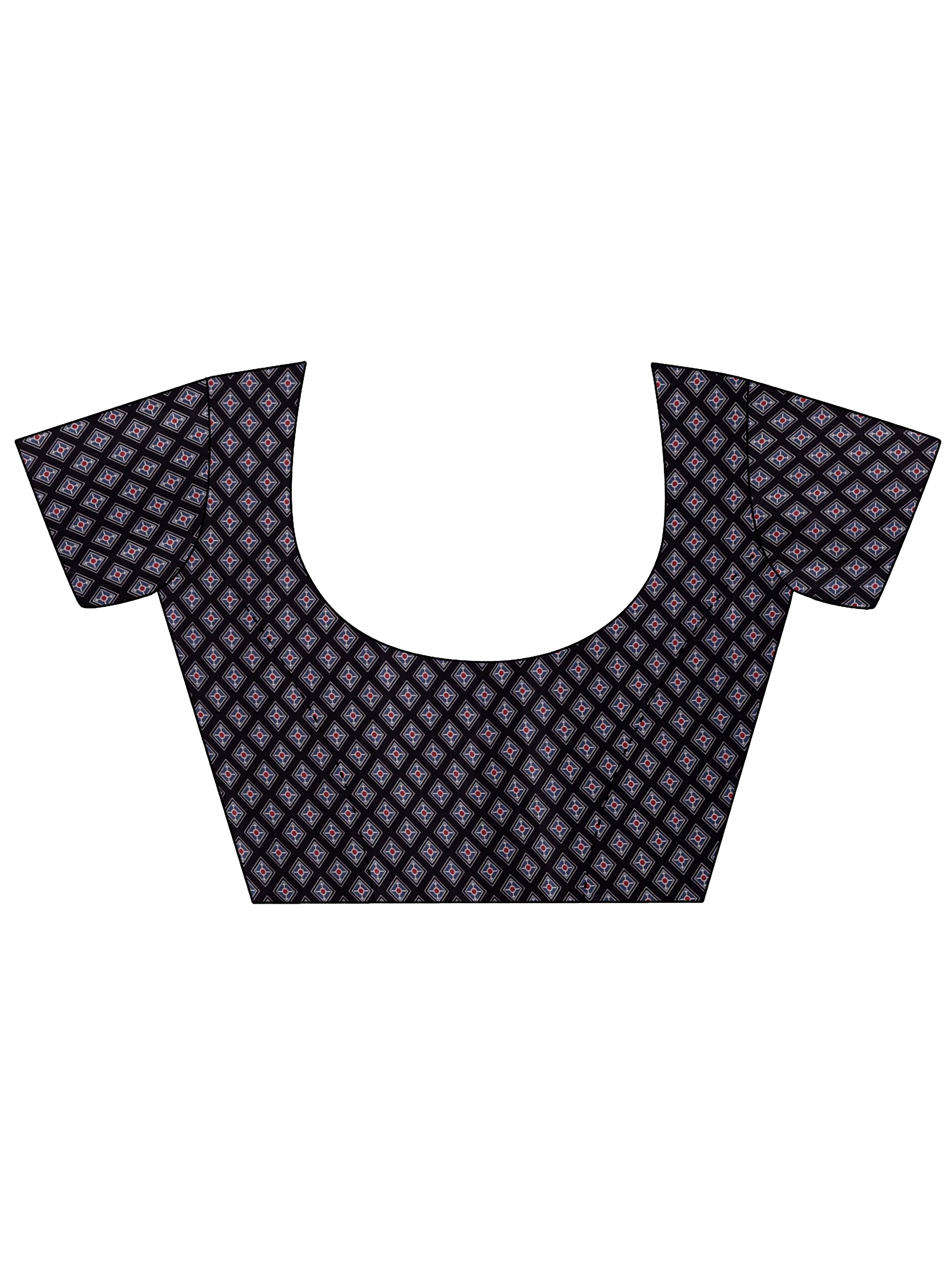 Black & Red Traditional Printed Pure Silk Saree with Contrast Blouse