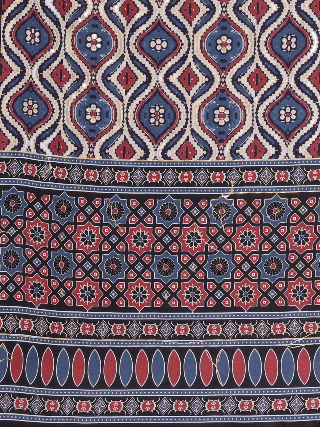 Black & Red Traditional Printed Pure Silk Saree with Contrast Blouse