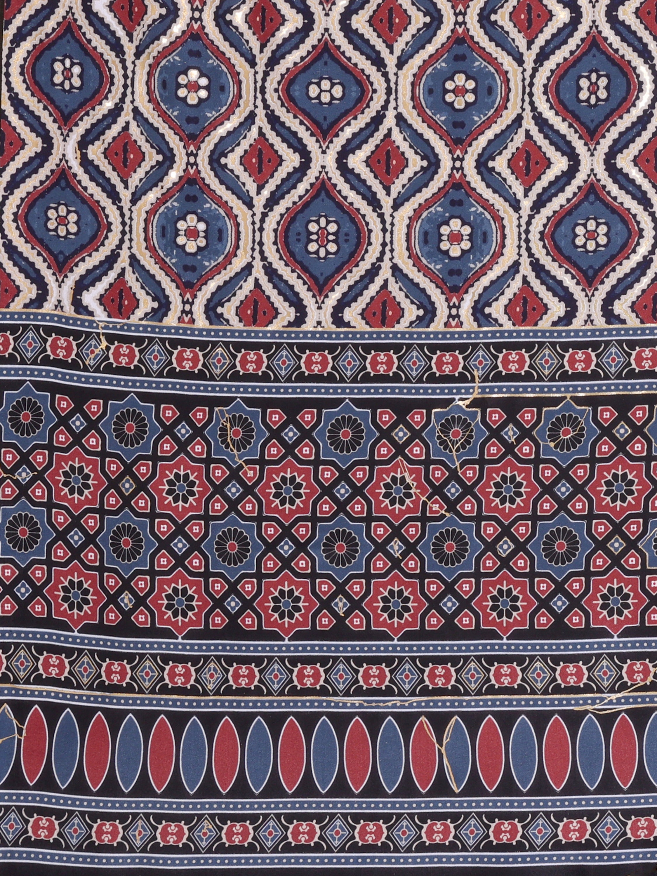 Black & Red Traditional Printed Pure Silk Saree with Contrast Blouse