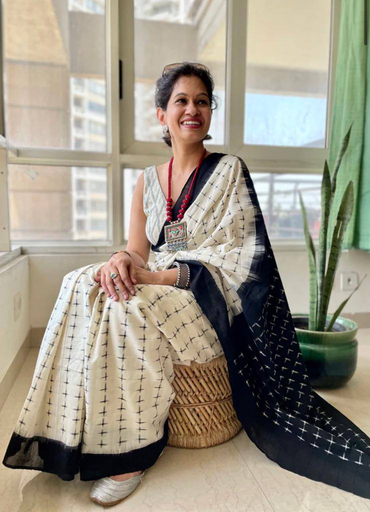 Cream Linen Cotton Saree