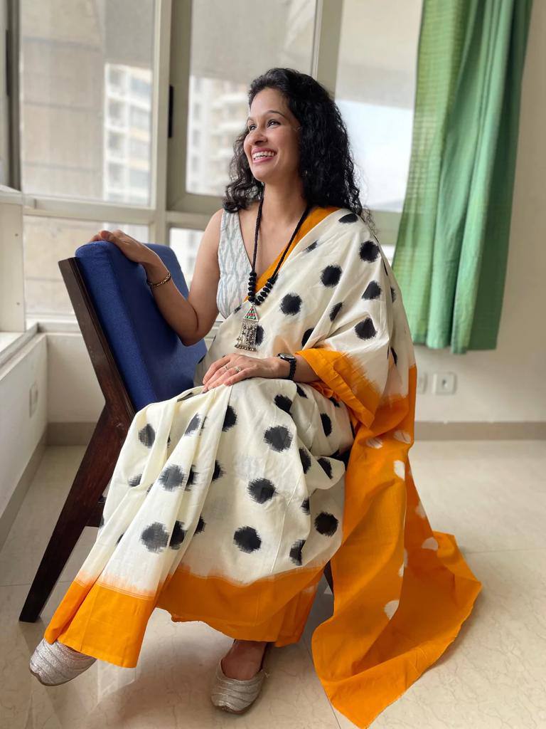 Handwoven Linen Cotton Polka Dot Saree