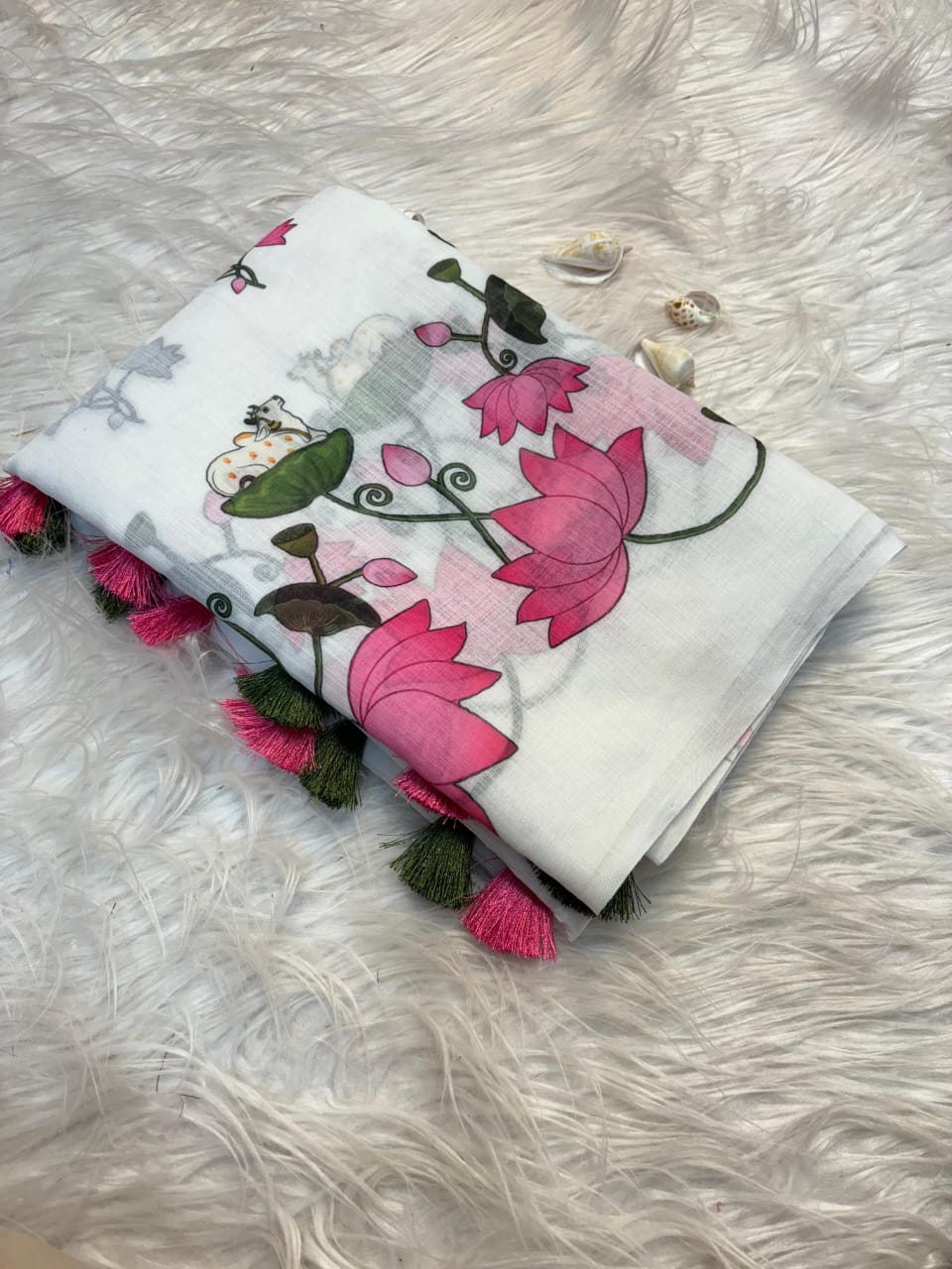 Elegant Floral Printed Linen Sare
