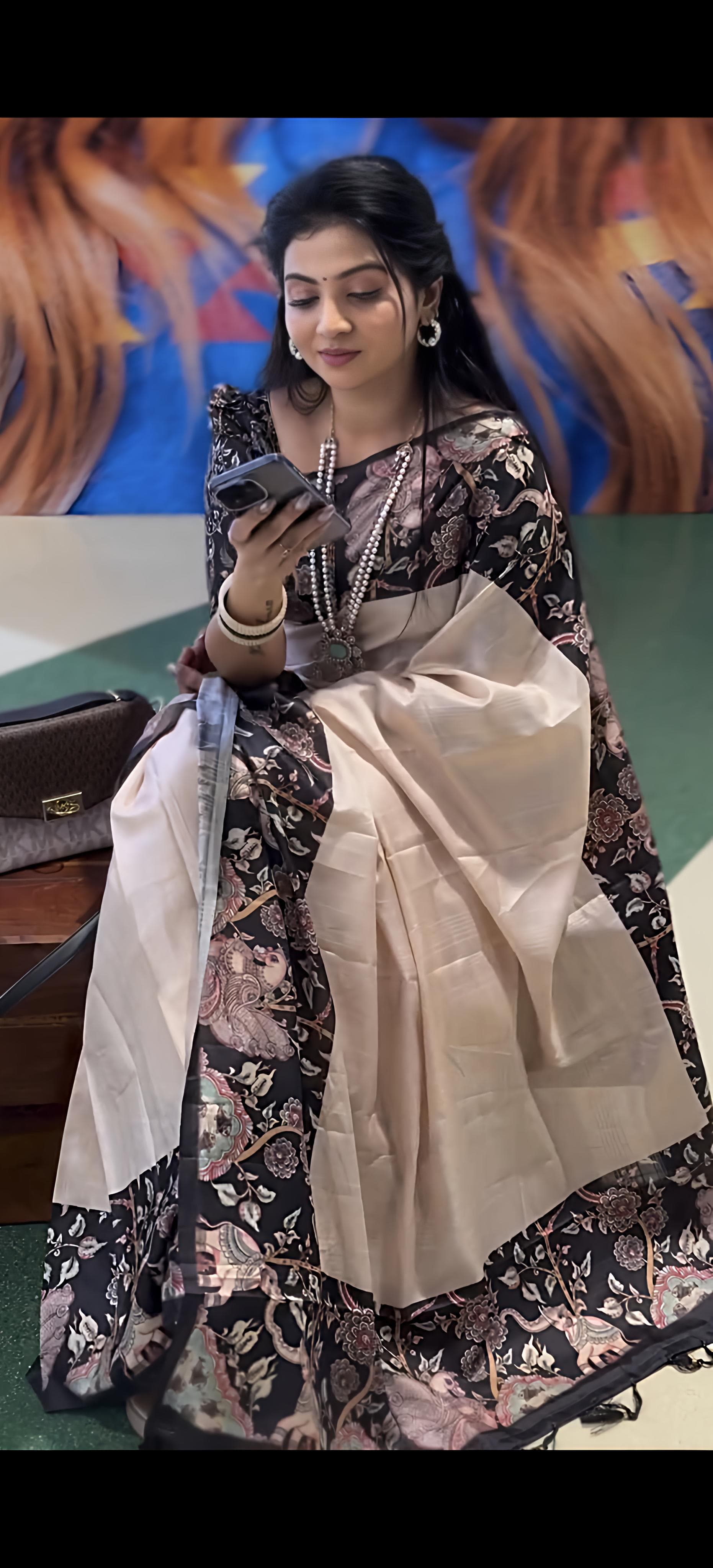 Premium Handloom Tussar Silk Saree with Vibrant Floral Design