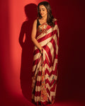 Bollywood Style Premium Saree with Bold Stripes & Floral Digital Print