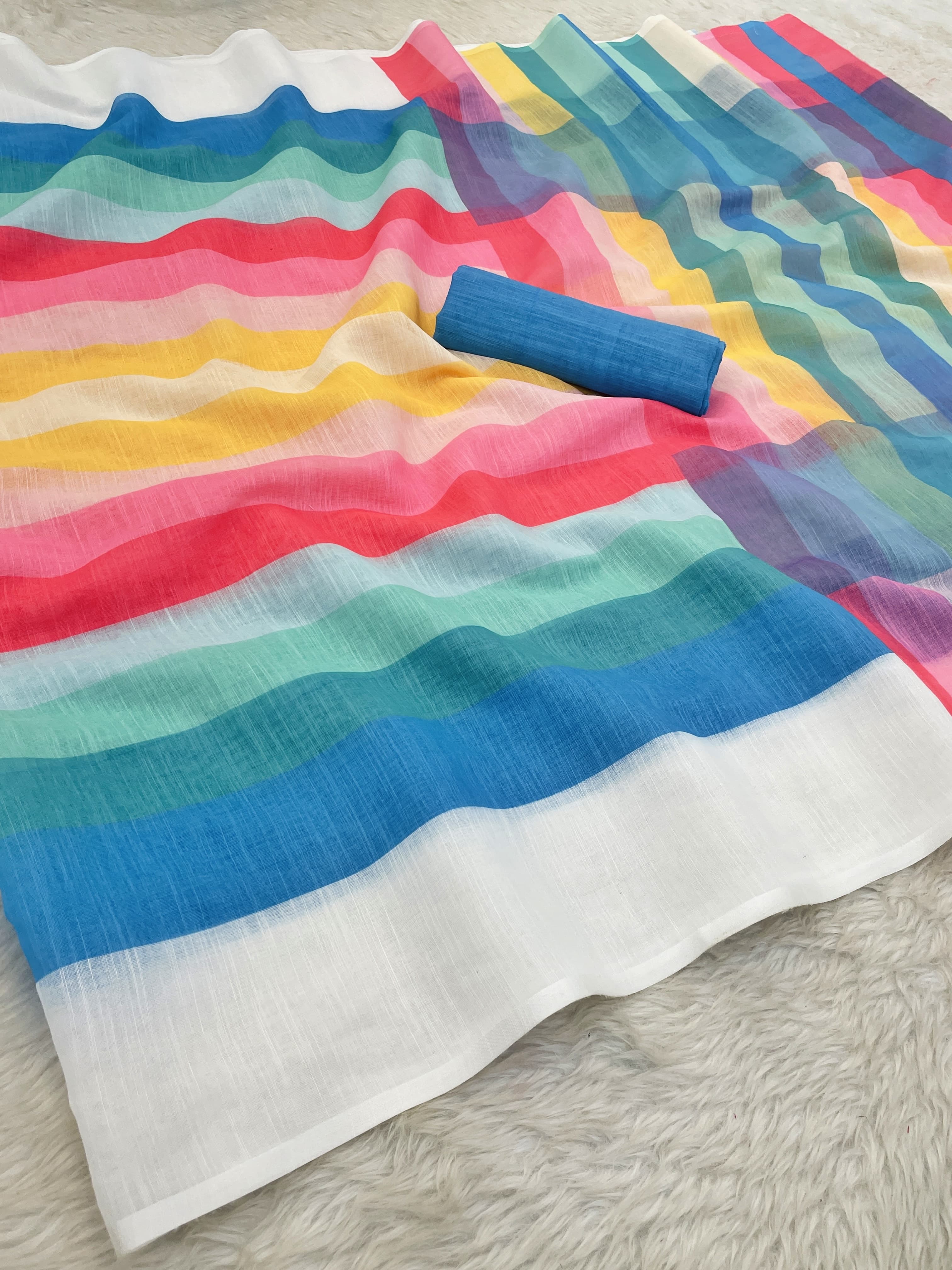 Elegant Digital Print Linen Saree