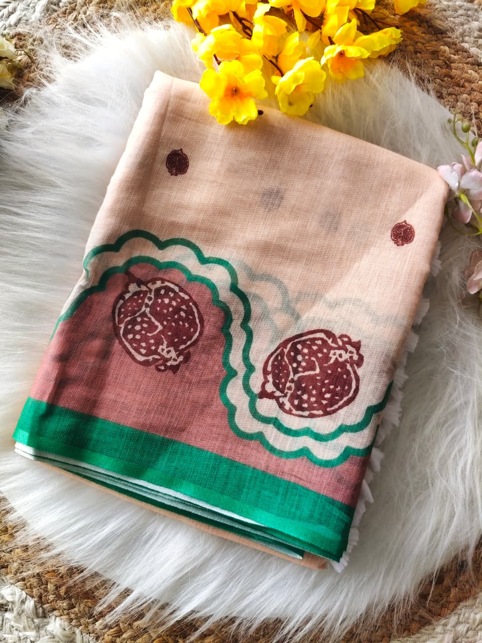 Elegant Linen Digital Print Saree in Pastel Beige