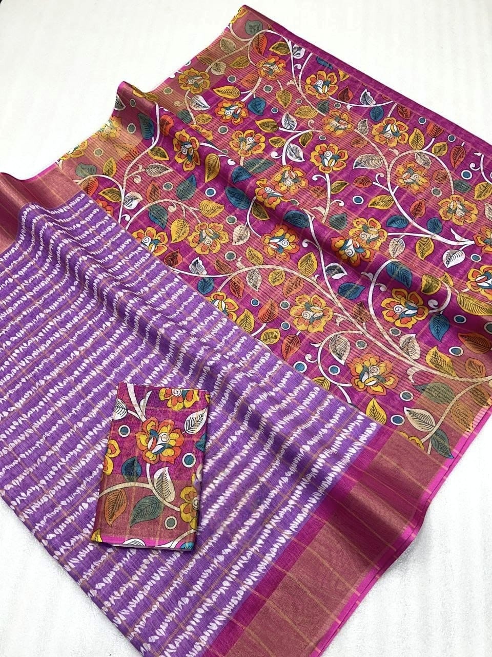 Graceful Orange Linen Digital Print Saree with Ikat Design