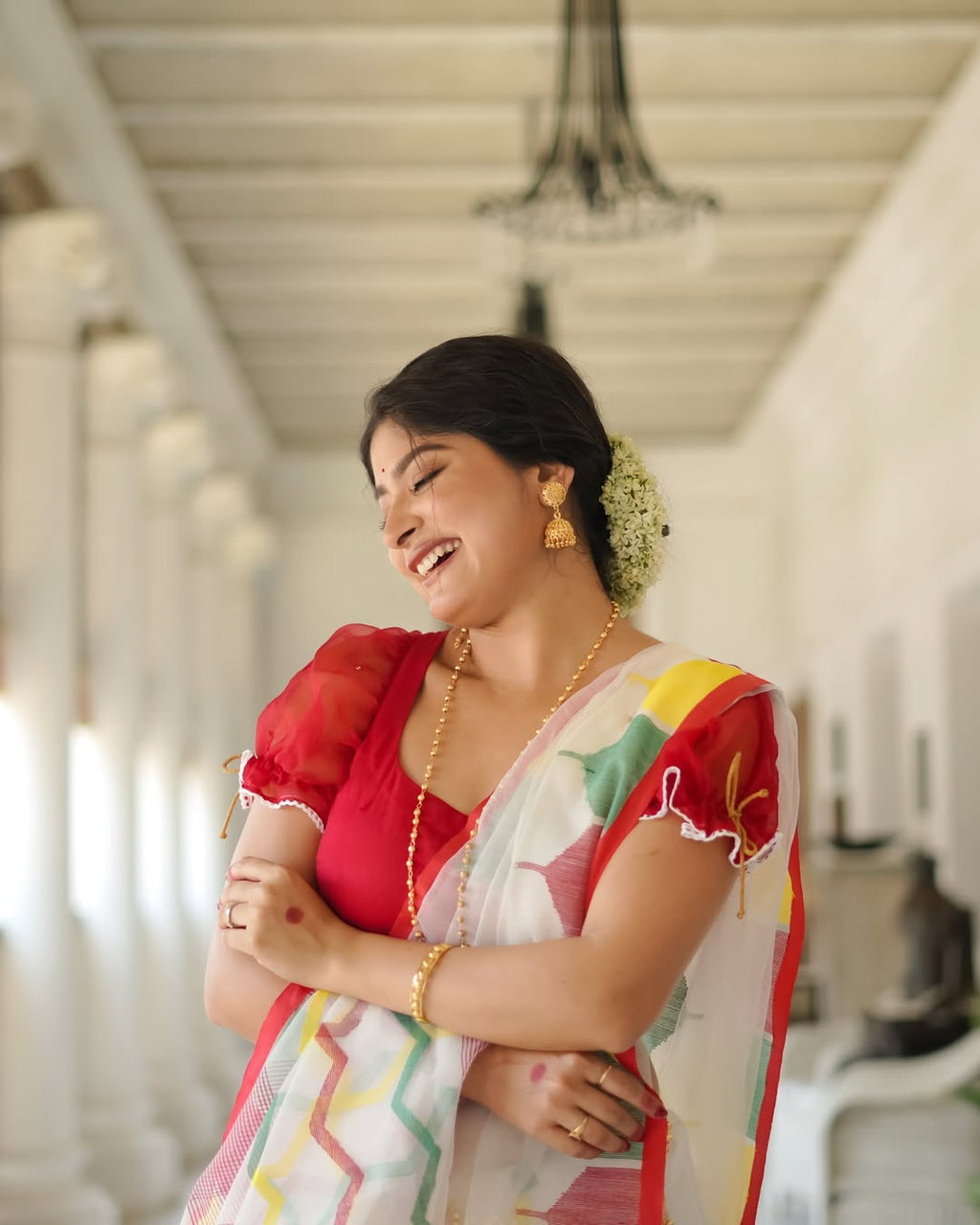 Elegant Digital Print Linen Saree with Multicolor Geometric Pattern