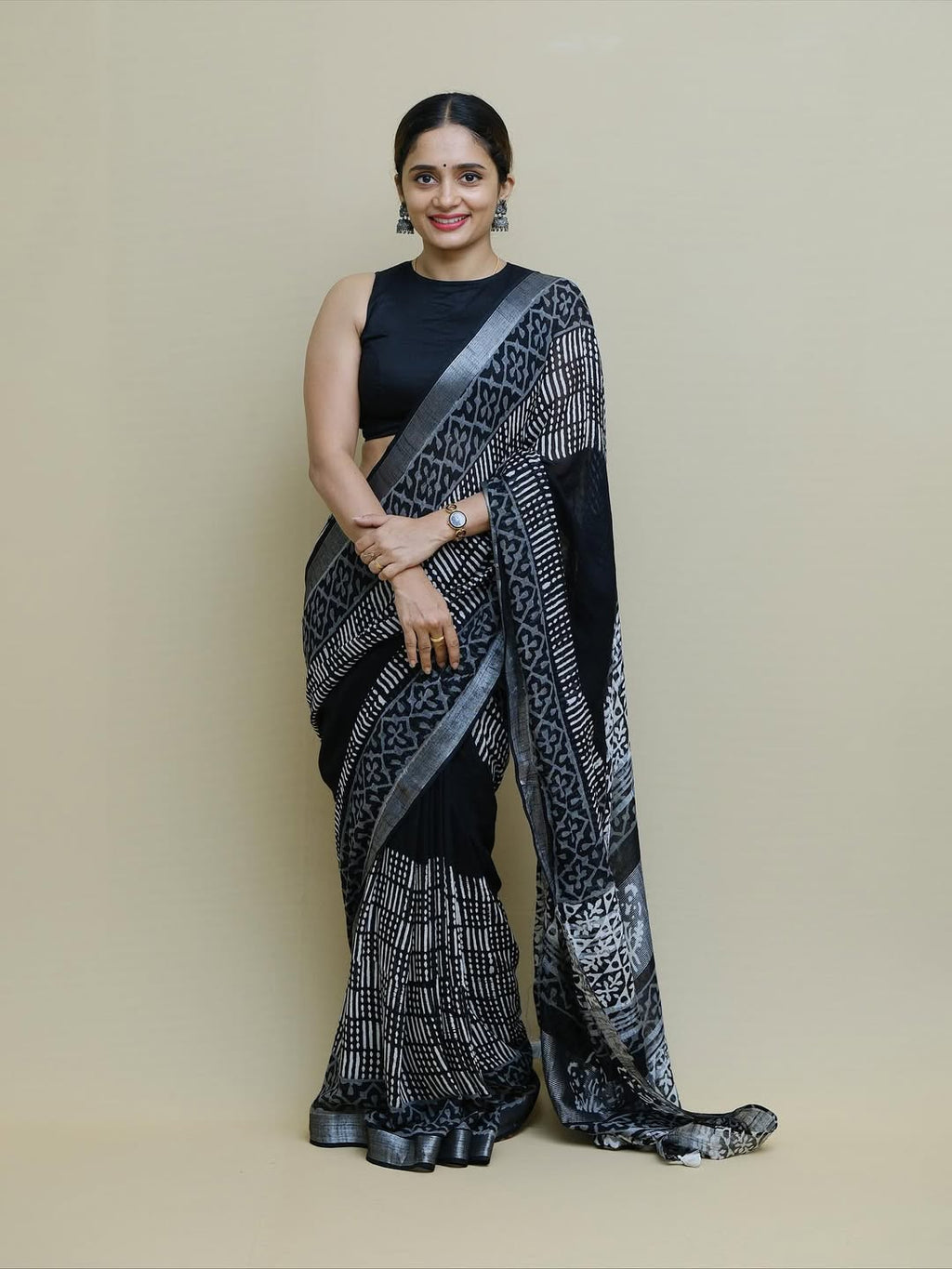 Elegant Black Ajrakh Design Saree for Everyday & Festive Wear