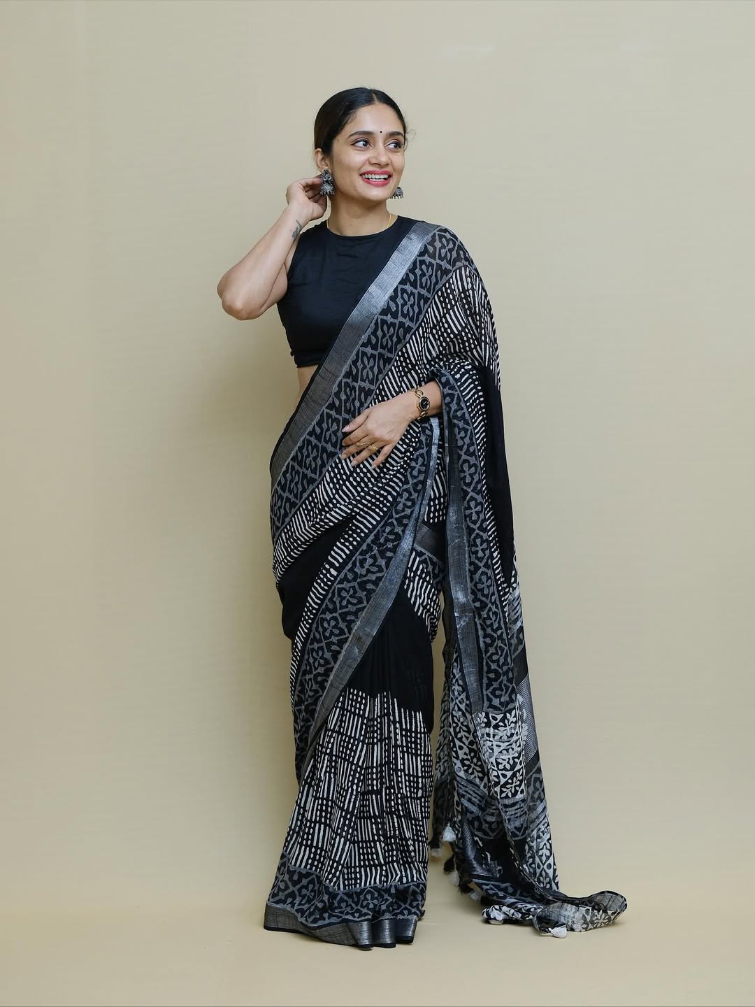 Elegant Black Ajrakh Design Saree for Everyday & Festive Wear