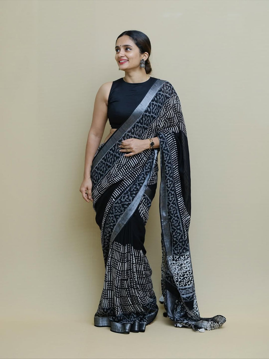 Elegant Black Ajrakh Design Saree for Everyday & Festive Wear