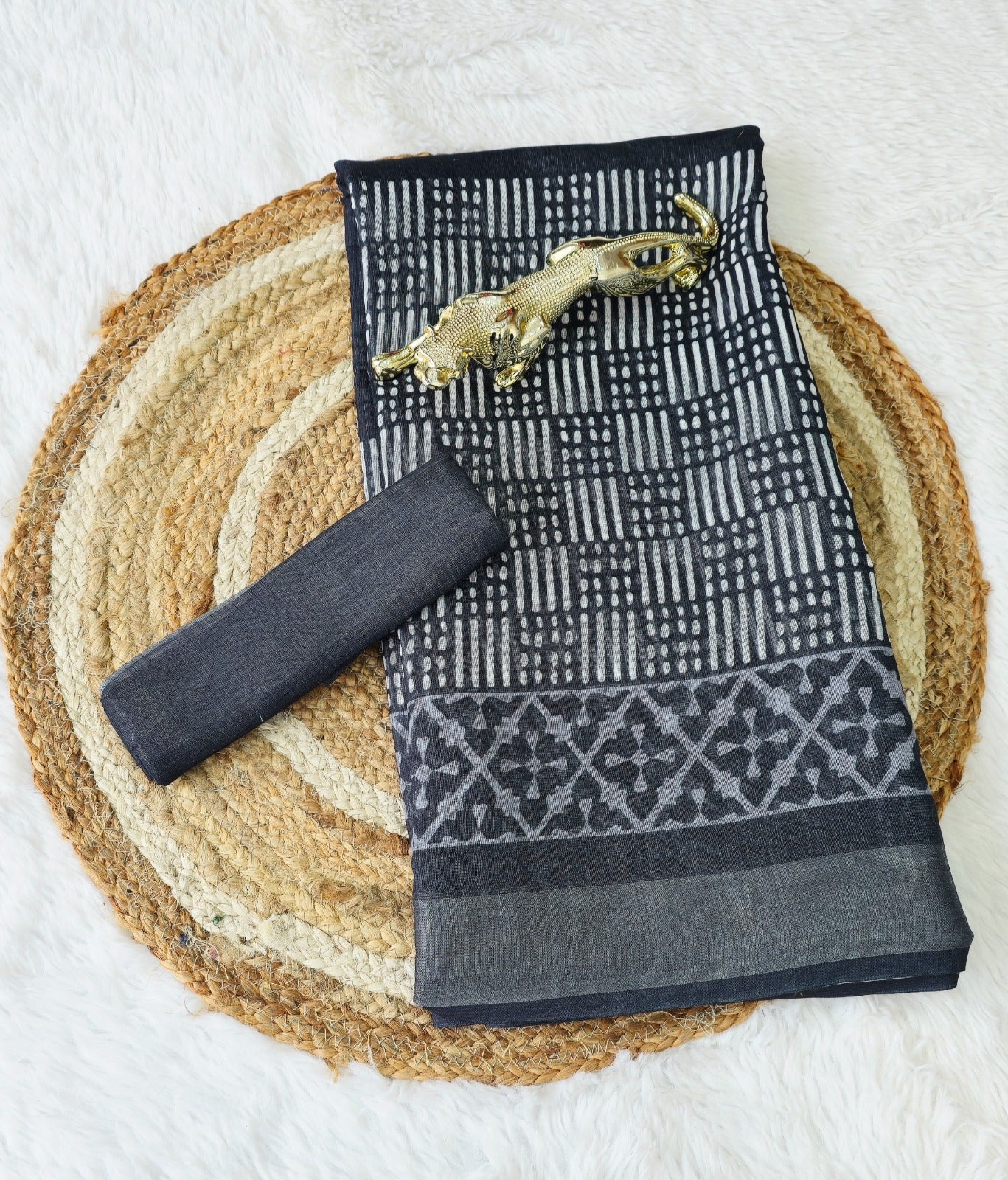 Elegant Black Ajrakh Design Saree for Everyday & Festive Wear