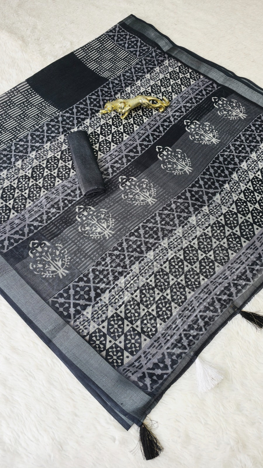 Elegant Black Ajrakh Design Saree for Everyday & Festive Wear
