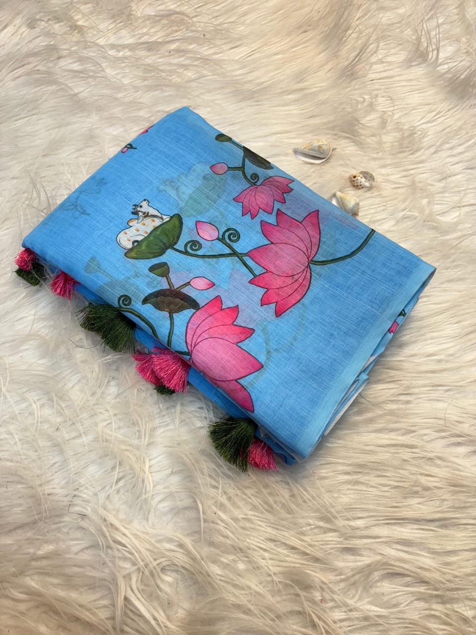 Elegant Floral Printed Linen Sare