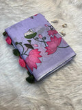 Elegant Floral Printed Linen Sare