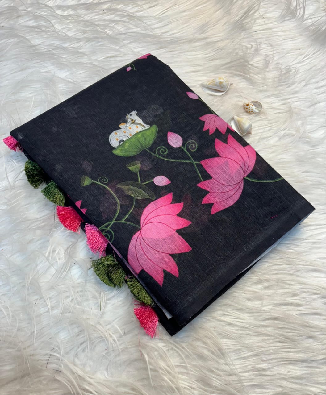 Elegant Floral Printed Linen Sare