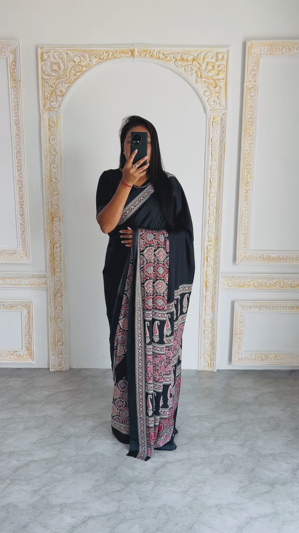 Elegant Black Ajrakh Print Semi Gajji Saree with Traditional Handcrafted Look