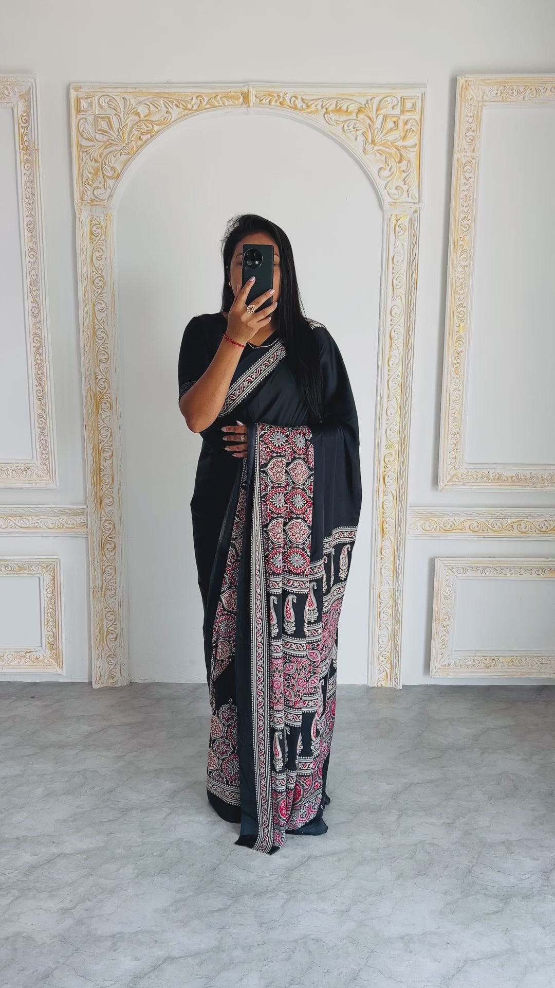 Elegant Black Ajrakh Print Semi Gajji Saree with Traditional Handcrafted Look