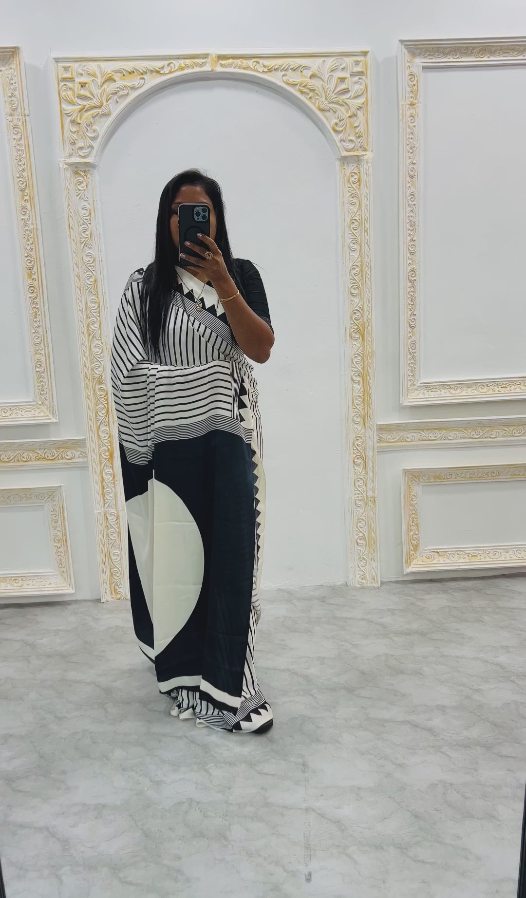 Trendy Blue & Off-White Abstract Print Saree with Modern Design