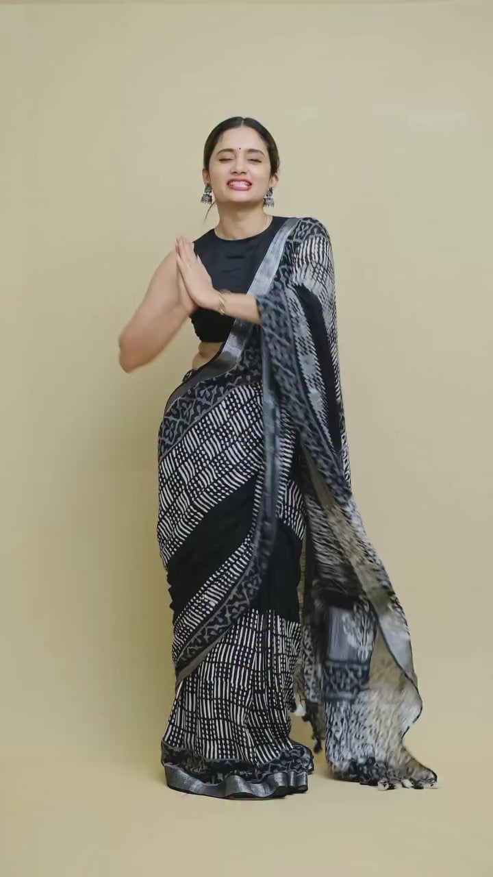 Elegant Black Ajrakh Design Saree for Everyday & Festive Wear